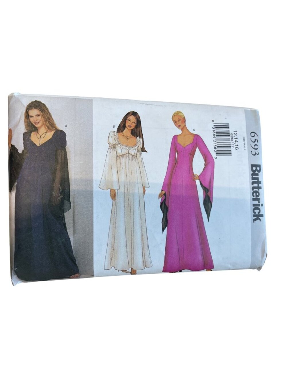 Butterick 6593 Pattern Sizes 12-16 Gothic Reniassance Evening Dresses Retro CUT
